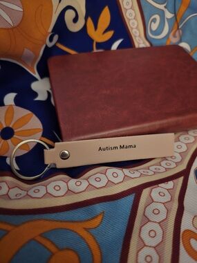 "Autism Mama" Engraved Pink Leather Keychain